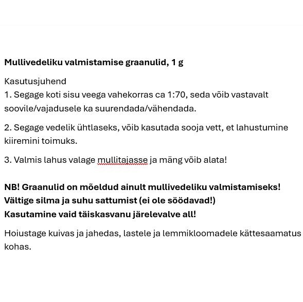 Mullivedeliku valmistamise graanulid, 1 g