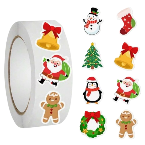 Jõuluteemalised kleebised 500 tk rullis